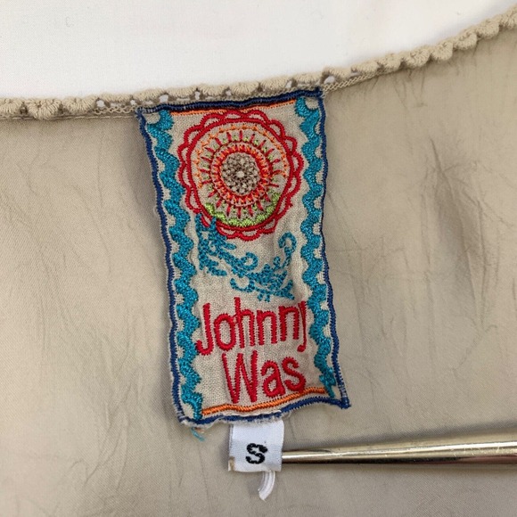 Johnny Was Embroidered Georgette Top Roll Tab Long Sleeve Small Grey Cupra Lace - Picture 5 of 13